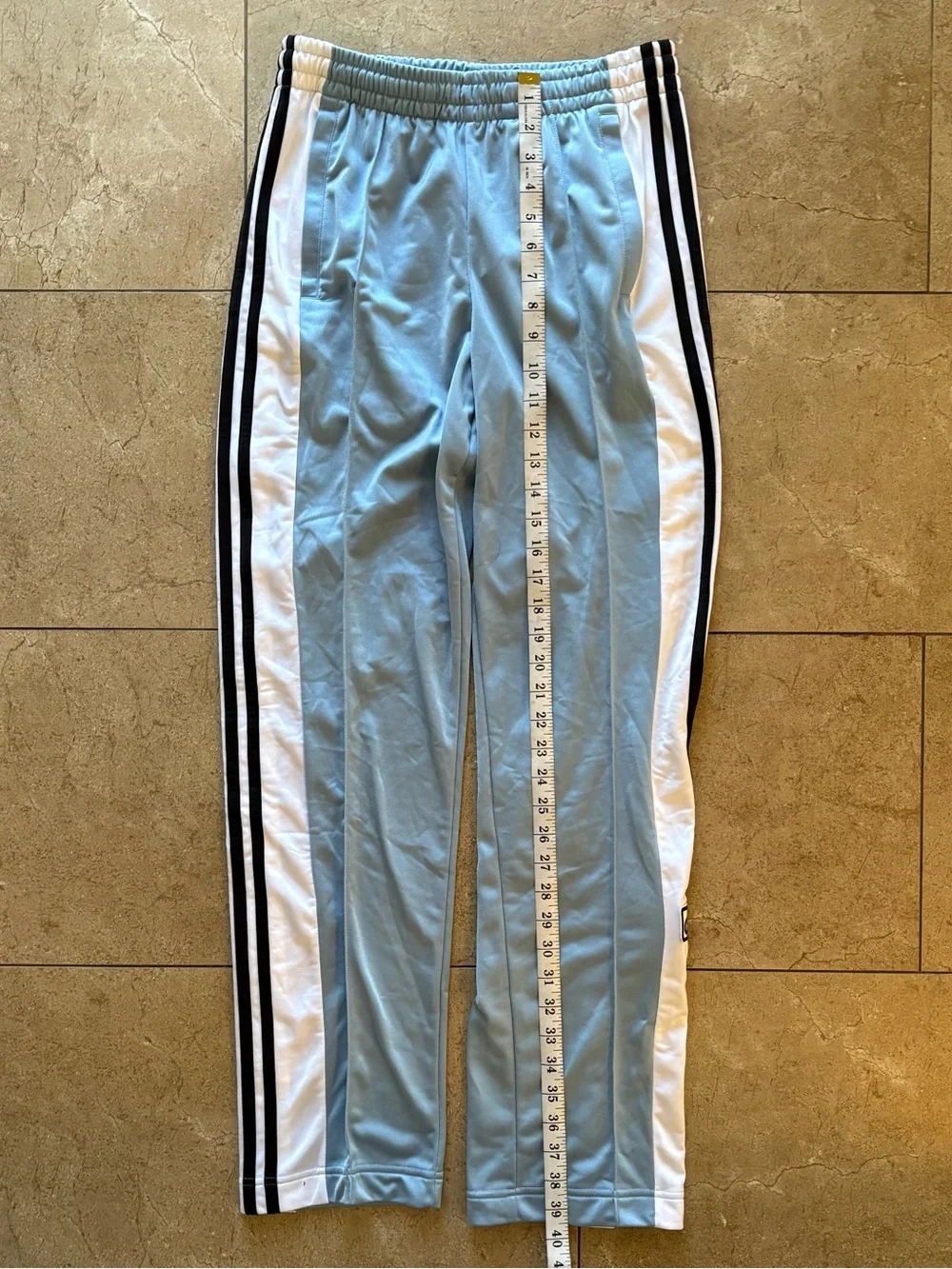 adidas Light Blue Track Pants with White Side Panels and Black Stripes - Picture 3 of 5
